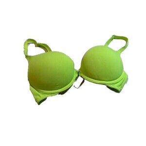 Victoria’s Secret PINK Bra 34B Lime Wear Everywhere Pushup Underwire Lingerie